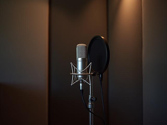 Akustisk behandlet vokalbod med profesjonell mikrofon